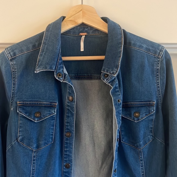 Free People Dynomite Medium Wash Long Sleeve Denim Dress - Picture 8 of 8